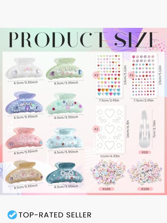 DIY Hair Claw Clip Kit Acrylic Beads Star Pearl Stickers for Women Party
